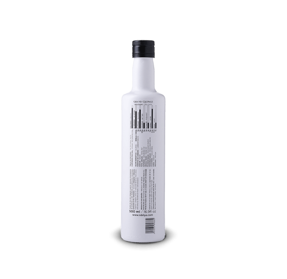 Botella Isbilya Grand Coupage Delicado gourmet, contraetiqueta.