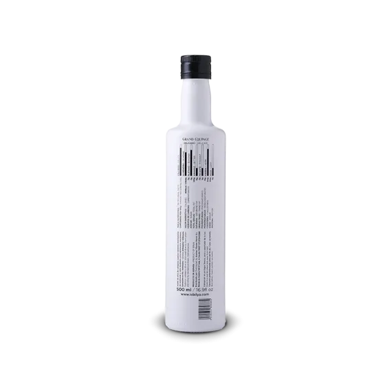 Botella Isbilya Grand Coupage Delicado gourmet, contraetiqueta.
