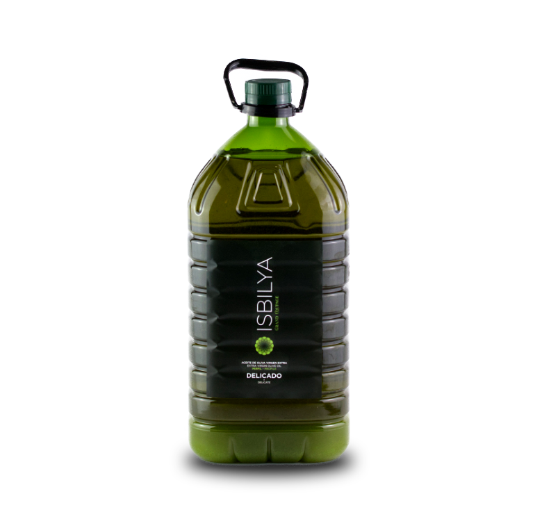 Garrafa de 5 litros Grand Coupage Delicado de Isbilya. Un aceite suave y elegante para disfrutar en grandes cantidades o compartir con familia y amigos.