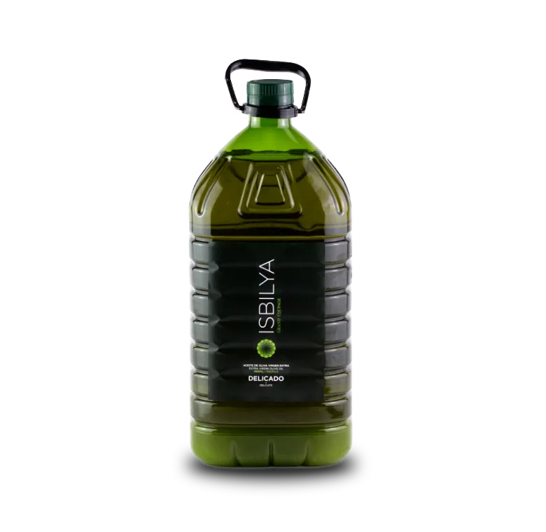 Garrafa de 5 litros Grand Coupage Delicado de Isbilya. Un aceite suave y elegante para disfrutar en grandes cantidades o compartir con familia y amigos.