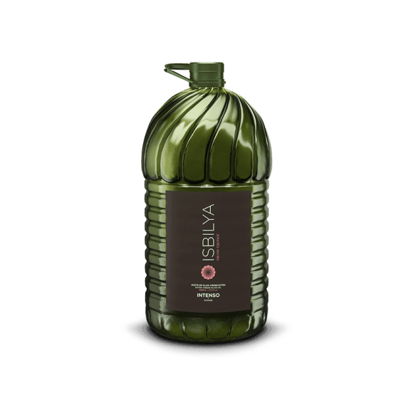 Isbilya extra virgin olive oil, Grand Coupage Intense, in a 5-liter jug. The chefs’ oil.