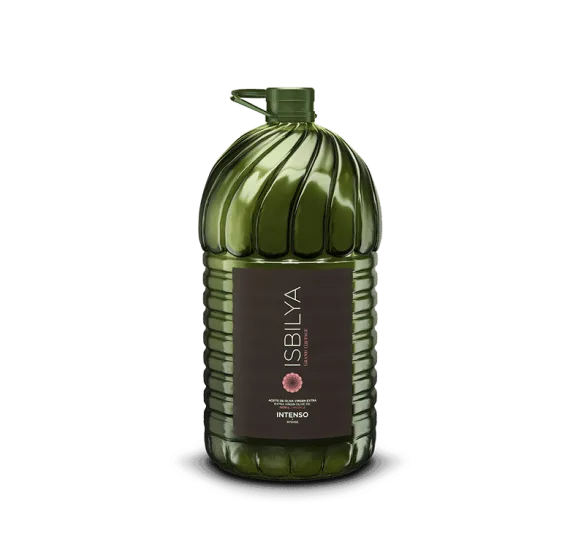 Isbilya extra virgin olive oil, Grand Coupage Intense, in a 5-liter jug. The chefs’ oil.