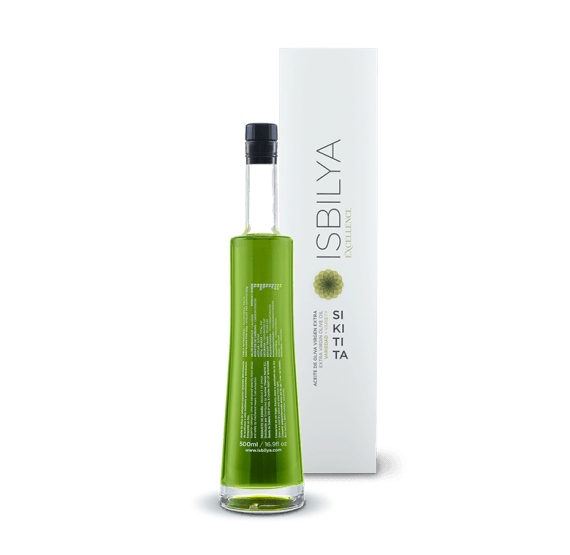 Contraetiqueta botella Isbilya variedad Sikitita 500 ml.