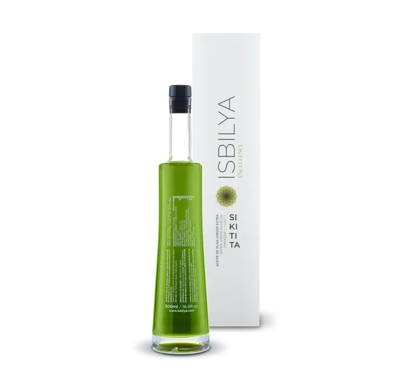 Contraetiqueta botella Isbilya variedad Sikitita 500 ml.