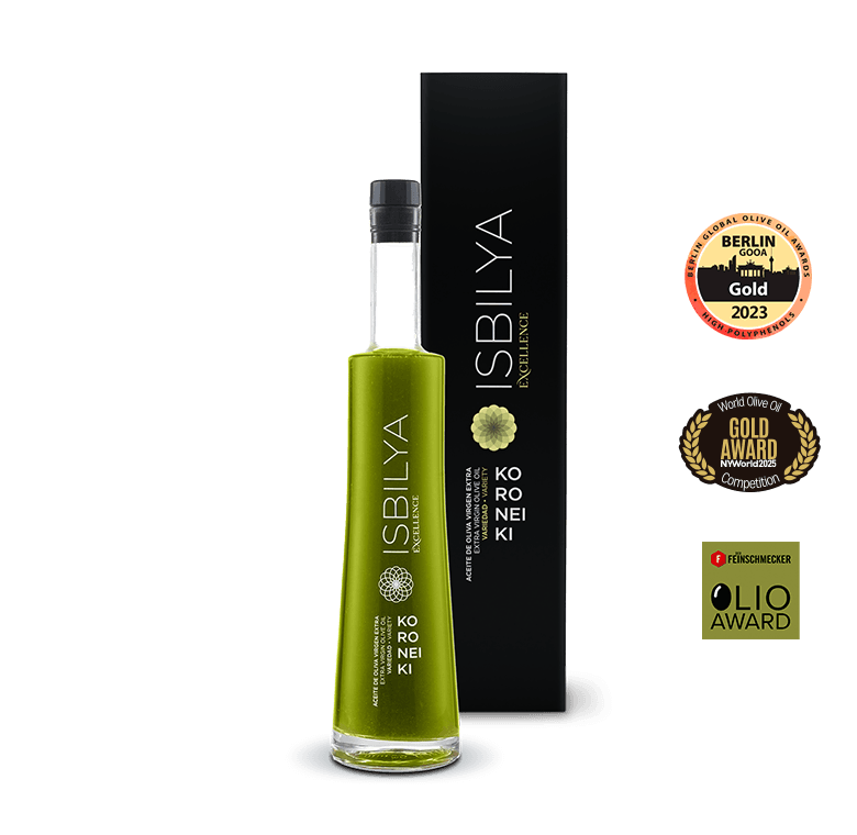 Botella de AOVE variedad Koroneiki premiado internacionalmente