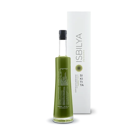 Contraetiqueta botella Isbilya variedad Sikitita edición especial sin filtrar 500 ml.