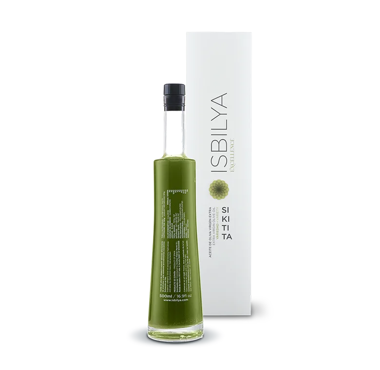 Contraetiqueta botella Isbilya variedad Sikitita edición especial sin filtrar 500 ml.