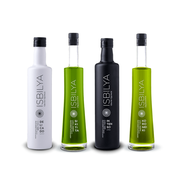 Pack de los cuatro tipos de AOVE de Isbilya. Un regalo perfecto para los amantes de la gastronomía.