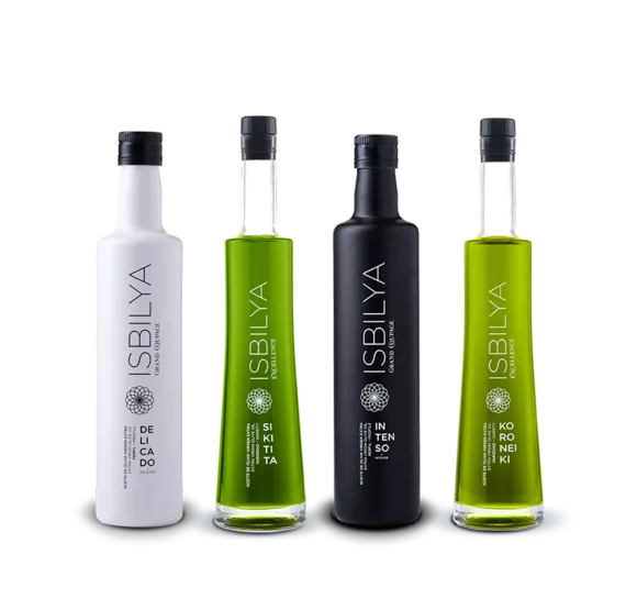 Pack de los cuatro tipos de AOVE de Isbilya. Un regalo perfecto para los amantes de la gastronomía.