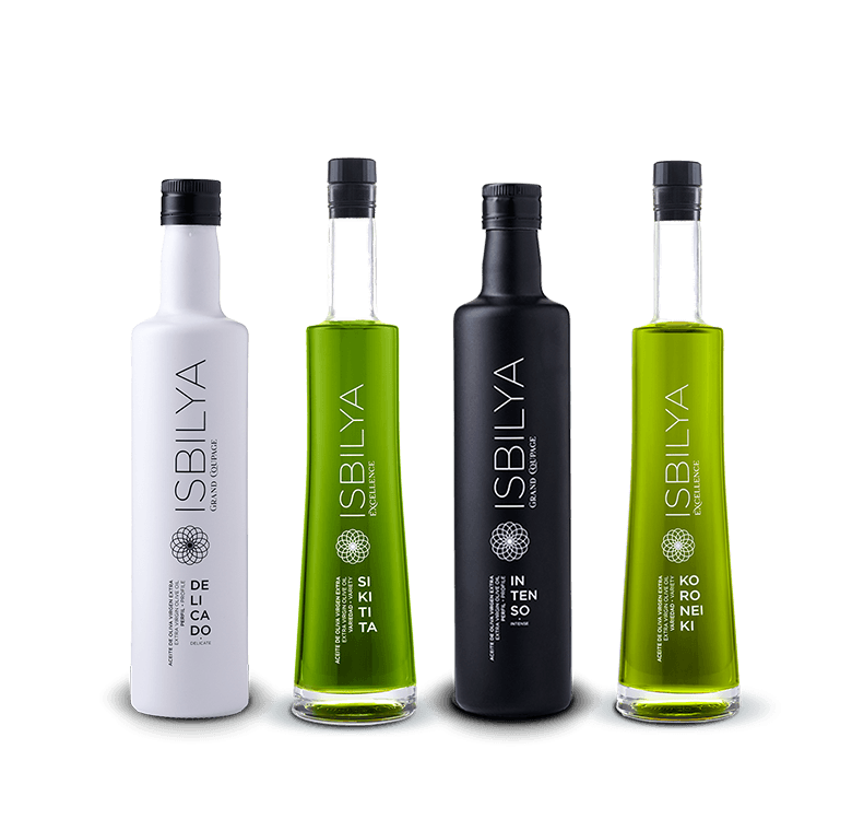 Pack de los cuatro tipos de AOVE de Isbilya. Un regalo perfecto para los amantes de la gastronomía.