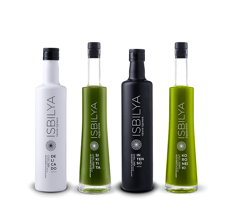 Pack de los cuatro tipos de AOVE de Isbilya sin filtrar. Un regalo perfecto para los amantes de la gastronomía.