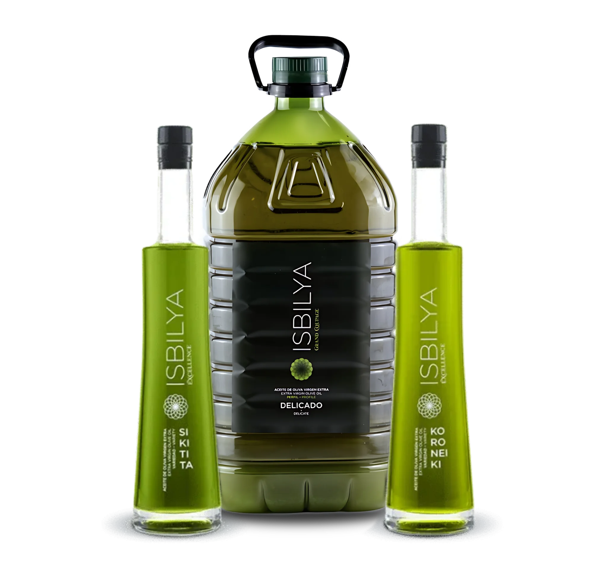 Promoción madre en el club isbilya. Botella isbilya Sikitita 500ml, botella isbilya koroneiki 500 ml y garrafa 5 litros grand coupage delicado. Compra online.