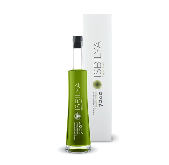 Bottle of Sikitita extra virgin olive oil by Isbilya, premium EVOO.