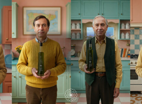 Cuatro señores de diferentes estilos sosteniendo diferentes formatos de AOVE isbilya en una campaña del día del padre