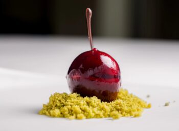 Cereza sobre tierra comestible